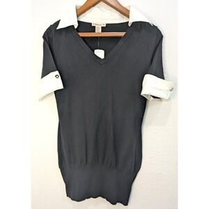 New Y2K Goth Chic Emo Forever 21 Womens Size M Black Sweater White Collar Cuffs